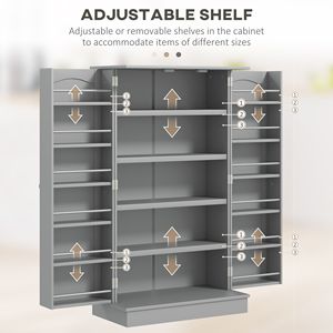 Armadio Moderno a 2 Ante in Truciolato con 5 Ripiani in Legno e 12 Portaspezie - Dispensa Grigia Regolabile - Product Image 5