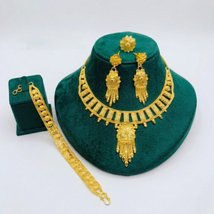 SAUTOIR COLLIER PLAQUE Plaqué Or 24K Classique Longue Parure de Bijoux 3 Pièces Cadeau de Mariage et de Fiançailles Sophistiqué - Product Image 3