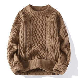 Men's <b>Thick</b> Knitted Pullover Sweater Solid Color Winter Warm <b>Long</b> Sleeve Crewneck Sweater 100% Acrylic - Product Image 5