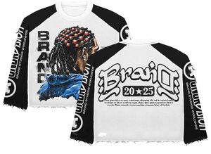 เสื้อยืดโอเวอร์ไซส์ผ้าคอตตอนหนานุ่มลายกราฟิกวินเทจสไตล์ฮิปฮอปสตรีทแวร์ทรงบ็อกซี่ ขอบดิบ แต่งดีเทลขาดๆ สำหรับผู้ชาย รุ่น 2026 - Product Image 2
