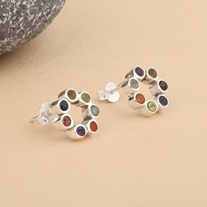 Wholesale 7 Chakra Natural Gemstone <b>Stud</b> <b>Earrings</b> Silver Plated Rainbow <b>Crystal</b> Healing Jewelry for Women - Product Image 5