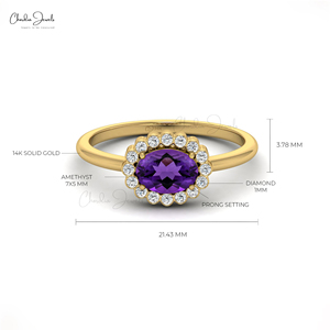Trendy Products 0.72 Carats Amethyst Gemstone Halo <b>Ring</b> in 14k Fine Gold Diamond Partywear <b>Ring</b> from Popular Supplier - Product Image 4
