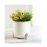 Pot de fleurs martelé en or avec pattes de feuilles Pot de bureau intérieur et extérieur ou tout coin de maison Mini pots de plantes Décoration intérieure