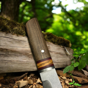 Cuchillo de caza hecho a mano de acero D2 con punta de caña, mango de madera y protector de acero para bushcraft y supervivencia al aire libre, funda de cuero incluida - Product Image 2