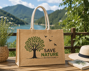 Bolsa de compras de yute laminado, ecológica, grande, reutilizable, con logotipo personalizado, resistente, al por mayor, promocional. - Product Image 4