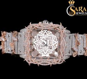 Luxurious Two Tone VVS Moissanite Diamond Analog Display Watch Iced Glass Dial Hidden Quartz Stainless Steel Limited Edition - Product Image 1
