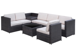 SF00003 Direct factory in Vietnam Modern <b>Sofa</b> 8Pcs Villa Patio <b>Rattan</b> Set <b>Outdoor</b> Furniture with black tempered glass - Product Image 4