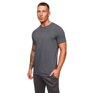 เสื้อยืดคอกลมแขนสั้นสีดำสำหรับผู้ชาย ผ้าฝ้าย 100% ทรงปกติ สวมใส่สบาย ผ้าเจอร์ซีย์ถัก สีพื้น ดีไซน์เรียบง่าย - Product Image 2
