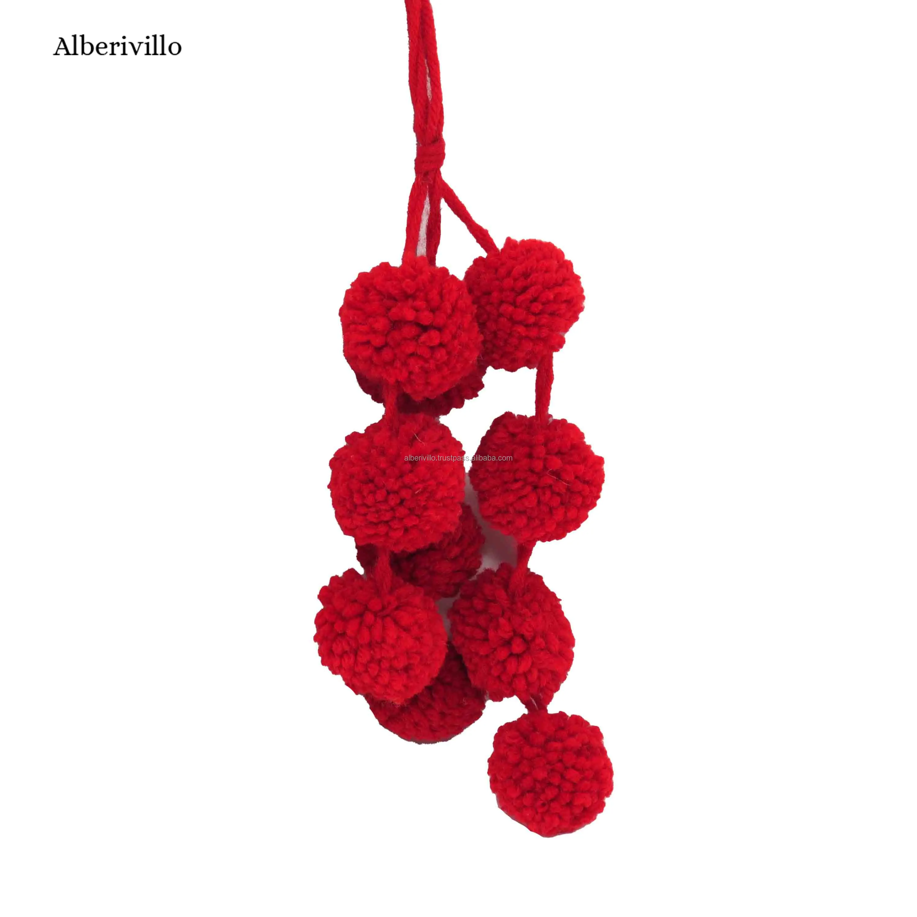 Tốt Bán Hiện Đại Thiết Kế Mới Lạ An Toàn Dễ Thương Pompom Keychain Vòng Hình Dạng Hấp Dẫn Nhất Màu Đỏ Pompom Tua Keychain Cho Túi Xách