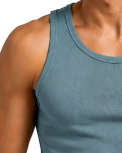 Débardeur côtelé pour homme, coupe ajustée, sans manches, en coton, couleur vert saumuri, personnalisé par le fabricant, pour la gym, le sport, la musculation, décontracté, été - Product Image 3