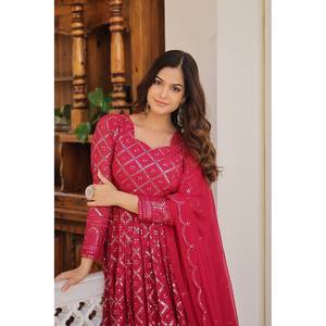 Livewear Designer Women's Purple Gown and Dupatta Set with <b>Sequins</b> Embroidery - Product Image 4