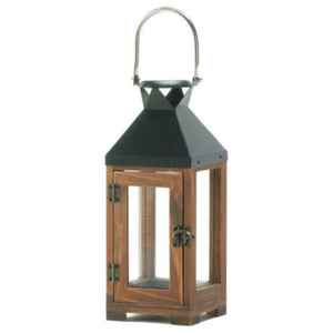 Farol de vela de madera de diseño moderno con tapa y asa de metal negro, farol decorativo colgante tipo huracán para interiores y exteriores - Product Image 3