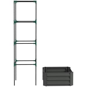 Fioriera Rialzata Zincata Grigio Scuro 61x61x186 cm con Gabbia per Pomodori per Piante Rampicanti - Forniture da Giardino - Product Image 1