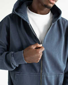 <b>Mens</b> Vintage Washed Charcoal Grey Full Zip Hoodie Plain Solid Color Heavyweight Sweatshirt Jacket Split Kangaroo Pocket Casual - Product Image 4