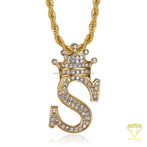 Collier pendentif couronne de luxe en moissanite et diamant, argent sterling 925 plaqué or, bijoux hip hop pour homme - Product Image 1