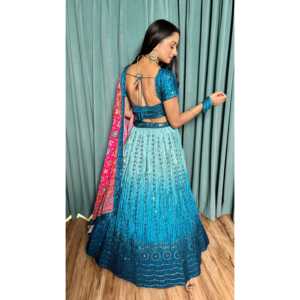 Designer Lehenga Choli pour les fêtes Vêtements traditionnels chinois avec séquence et fil - Product Image 5