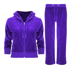 Ensemble de survêtement long 2 pièces pour femme en velours à carreaux vintage d'hiver, à capuche, manches longues, fermeture éclair, écologique et respirant - Product Image 5