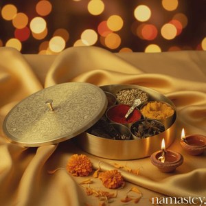 Brass Masala Box: Handmade Indian <b>Spice</b> <b>Storage</b> with Spoon - Product Image 6