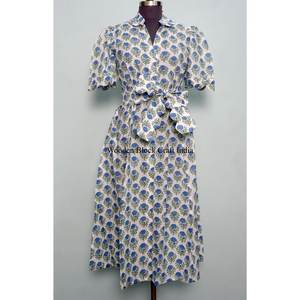 Vestido Mini Tipo Canguro 100% Algodón para Mujer, Estampado Floral Hecho a Mano, Estilo Dulce, Casual, para Uso Diario o Fiestas, Corte en A - Product Image 1