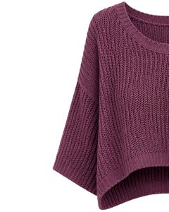 Pull court tricoté ample rouge bordeaux pour femme, manches courtes, léger et respirant, idéal pour l'été, style décontracté et tendance - Product Image 3