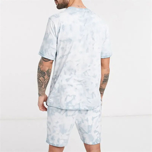High Quality Men's <b>Tie</b> Dye Cotton Crew Neck Light Blue <b>White</b> T-Shirt Set / Summer Set Short Sleeves Breathable Knitted Fabric - Product Image 5