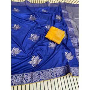Dola Silk Saree ทอผ้าผ้าพัลลูสีฟ้าเข้ม - Product Image 2
