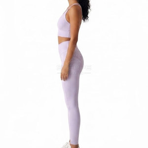 Women Solid Front Logo Yoga Set Soft Stretch Sportswear <b>Top</b> & <b>Leggings</b> Matching Workout Outfit Quick Dry Eco-Friendly - Product Image 6