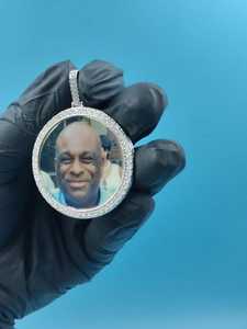 Iced Out VVS Moissanite Diamond Photo Memory Pendant Personalized 925 Silver Custom <b>Picture</b> Circle <b>Charms</b> Pendant For Men's - Product Image 5