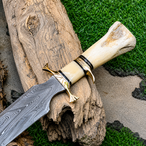 Damascus <b>Knife</b> Custom Bowie Hunting Bowie <b>Knife</b> <b>Bone</b> <b>Handle</b> Fixed Blade Outdoor Survival Cutting - Product Image 3