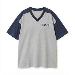 Camiseta Oversize de Mujer con Cuello en V y Manga Raglán en Gris Azulado, Ajuste Holgado, Manga Corta, Tejido de Algodón, Top de Primavera/Verano - Product Image 6