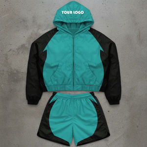 Men Custom Windbreaker Tracksuit Set Hooded <b>Zip</b> Up Jacket <b>Shorts</b> 2 Piece Sportswear Set Custom Logo Lightweight Running Casual - Product Image 2