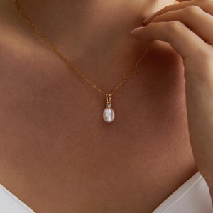 Collier de perles d'eau douce en argent sterling 925 plaqué or 14 carats, collier de mariage élégant, cadeau pour maman, femme - Product Image 6