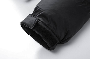 Veste en cuir de haute qualité pour homme, manteau d'hiver chaud matelassé, logo personnalisé, col montant, capuche en tissu canvas, style streetwear - Product Image 6