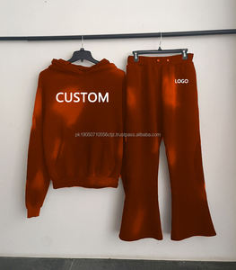 Sweat à capuche zippé personnalisé et jogger ensemble Logo sweat à capuche lavé à l'acide et sueurs évasées survêtement délavé au soleil en détresse 450 Gsm - Product Image 6