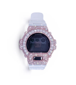 Reloj de Pulsera de Lujo Diamond Rose de Acero Inoxidable - Bisel de Cristal Rosa Hielo, Correa Transparente con Cierre, Resistente al Agua 10 Bar - Product Image 1