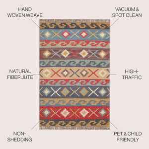 Lightweight and <b>Washable</b> Hand Woven Jute-Woolen Kilim Rugs for Living Room Bedroom & Study - Product Image 2