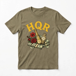 T-shirt décontracté à manches courtes pour homme HQR, vert olive, respirant, coupe classique, col rond, jersey en coton - Product Image 1