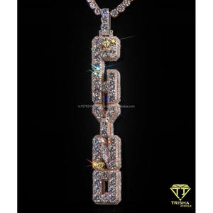 Pendentif Lettre Verticale Personnalisé Psycho en Moissanite VVS, Argent Sterling 925 Rhodié, Bijoux Hip Hop Glacés, Certifié GIA - Product Image 4