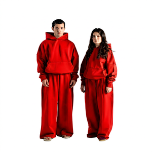 Conjunto Deportivo Unisex con Capucha Negra, Corte Holgado, 100% Algodón, Transpirable, Informal, Otoñal, Color Sólido, con Bolsillos Laterales - Product Image 4