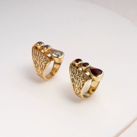 Bague en laiton naturel en forme de poire, plaquée or, bague statement, faite à la main, texturée, large, avec pierre précieuse, bijoux pour femmes, Moku