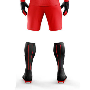 Pantalones Cortos de Fútbol Rojos para Hombre con Espinilleras Negras, Sublimados, que Absorben la Humedad, Ajuste Atlético, para Todas las Temporadas - Product Image 3