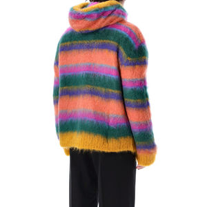 Sudadera con capucha y cremallera de mohair para hombre 2026 |   Suéter Cárdigan de Punto con Rayas Suaves |   Ropa de Otoño de Manga Larga con Logotipo Personalizado OEM - Product Image 6