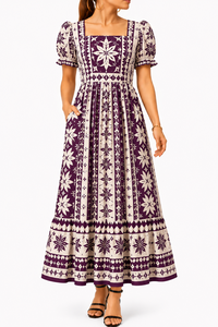 Vestido Mumu Micronésico Personalizado, Vestido Maxi con Estampado Tribal Polinesio Tapa, Mangas Abullonadas, Ropa de Moda Cultural Isleña, OEM - Product Image 4