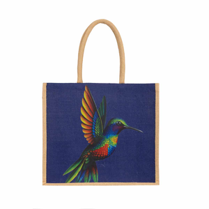 Bolsa de Yute Mediana Azul Marino con Patrón Geométrico, Cierre de Cremallera, Asa Superior, Bolsa de Compras para Supermercado, Ecológica para Exteriores - Product Image 3