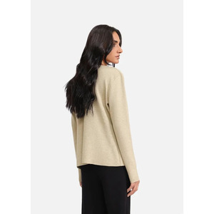 Cardigan Minimaliste Femme Col Rond Manches Longues Anti-Plis Tricoté à la Machine Couleur Unie Mélange Acrylique Laine pour l'Automne - Product Image 3