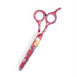 Tijeras de Adelgazamiento de Cabello Reutilizables con Diseño Floral Rojo, 28 Dientes, Hoja de Acero Inoxidable, Mango Largo para Diestros, Uso en Salón de Belleza - Product Image 4