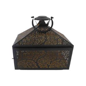 <b>Brass</b> <b>Lantern</b> With Glass Panels And Intricate Cutouts For Home Decoration - Product Image 3