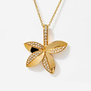 Collier pendentif en or jaune 14 carats minimaliste avec diamant de laboratoire de 0,54 ct en forme de feuille, chic et féminin, bijou raffiné, cadeau pour elle - Product Image 1