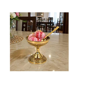 Bol à glace en laiton fait main, fournisseur en gros personnalisé, bols en métal faits à la main avec cuillères, design minimaliste, bol en laiton - Product Image 3