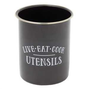 Modern Matte Black Enamel Utensil Crock Metal <b>Kitchen</b> Tool Holder Round Spoon Fork Storage Cylinder with Printed <b>Label</b> - Product Image 1